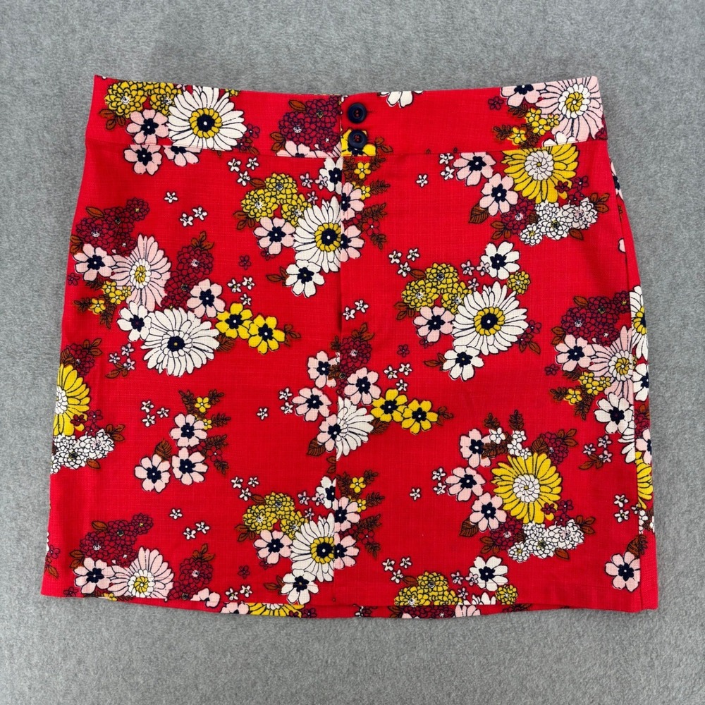 ModCloth Mini Skirt Path of Daisies Womens 16 Red Floral Retro Mod A-Line Short